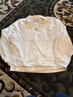 adidas White Pullover Anorak Jacket with Tonal Logo